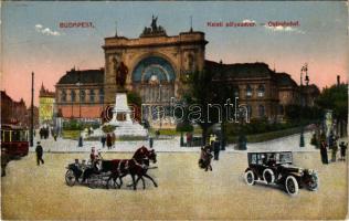Budapest VII. Keleti pályaudvar, vasútállomás, Baross szobor, villamos, automobil, hintó