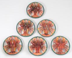 6 darab rákmintás festett öntöttvas edényalátét, 3 lábon állnak, d: 14,5 cm