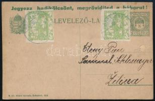 1919 8f díjjegyes levelezőlap csehszlovák díjkiegészítéssel "RÓZSAHEGY"