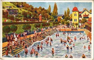 Budapest III. Csillaghegyi Árpád fürdő, 23 C-os rádiumos forrásvíz, strand, park, sétány, szálloda é...