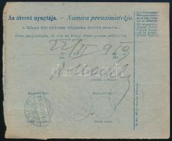 1919 Utánvétes szállítólevél dekoratív 4 bélyeges horvát bérmentesítéssel "ZAGREB"