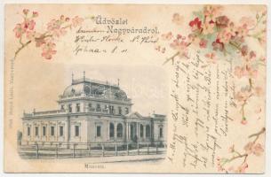 1899 Nagyvárad, Oradea; Múzeum. Helyfi László kiadása / museum, floral, litho (Rb)