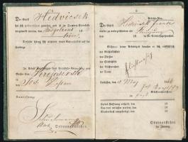 1866 Pesti pékek által kiállított munkakönyv 15 kr okmánybélyeggel