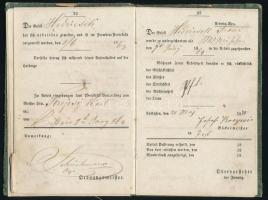 1866 Pesti pékek által kiállított munkakönyv 15 kr okmánybélyeggel