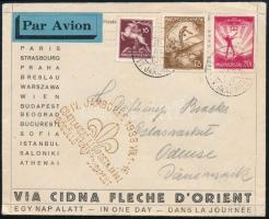 1933 Dekoratív légi levél "IV. JAMBOREE" bélyegzésekkel Dániába. Egy nap alatt odaért!