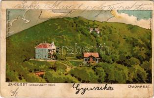 Budapest XII. Zugliget, Laszlovszky hegy, hátoldalon Pátria pótkávé reklám. Athenaeum r.t. kőnyomása. Kiadja Jung Károly. litho (fl)