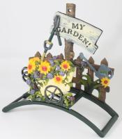 Vintage festett öntöttvas locsolócső tartó, hibátlan, 40x16x40 cm