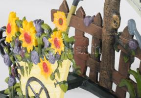 Vintage festett öntöttvas locsolócső tartó, hibátlan, 40x16x40 cm