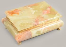 Ékszeres doboz, achát, réz szerelékkel, 18x13 cm