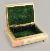 Ékszeres doboz, achát, réz szerelékkel, 18x13 cm