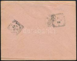 1900 Peterdi-féle hajóposta céges nyomtatvány osztrák bélyegekkel, kék horgonyos + kék "Paquebo...