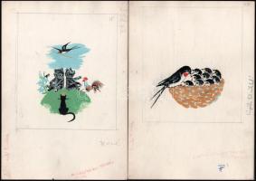 Szántó Piroska (1913-1998): 4 db illusztráció Kormos István Tréfás mackók c. mesekönyvéhez. Tempera, papír. Jelzés nélkül. 2 lapon Szántó Piroska autográf feliratával. Lapméret: 29,5×21 cm