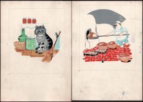 Szántó Piroska (1913-1998): 4 db illusztráció Kormos István Tréfás mackók c. mesekönyvéhez. Tempera,...