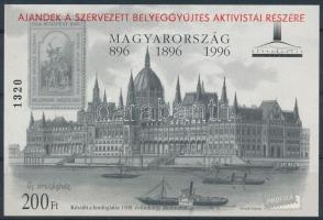 1997/F11 Honfoglalás évfordulója feketenyomat emlékív, ajándék a szervezett bélyeggyűjtés aktivistái részére