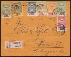 1914 Ajánlott levél 7 db Hadisegély I. bélyeggel Budapestről Bécsbe