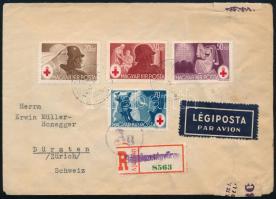 1944 Cenzúrázott ajánlott légi levél Vöröskereszt sorral Svájcba "SEPSISZENTGYÖRGY"