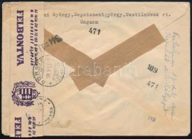 1944 Cenzúrázott ajánlott légi levél Vöröskereszt sorral Svájcba "SEPSISZENTGYÖRGY"