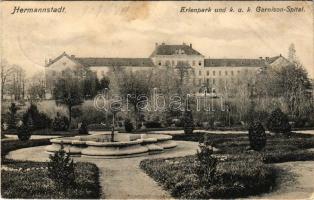 1909 Nagyszeben, Hermannstadt, Sibiu; Erlenpark und K.u.K. Garnison-Spital / Osztrák-magyar helyőrségi kórház és az Erlen park. Karl Graef kiadása / Austro-Hungarian K.u.K. military garrison hospital with park (Rb)