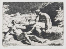 Tarjáni Simkovits Jenő (1895-1995): Múlandóság. Rézkarc, papír, jelzett, számozott (45/50). Üvegezett fakeretben. 16×20 cm