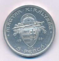 1938. 5P Ag "Szent István" kapszulában T:XF kis patina Adamo P8.1