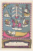 Boldog Karácsonyt! Nyomtatta és kiadja Kner Izidor, Gyoma / Hungarian art postcard with Christmas greeting s: Kozma