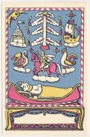 Boldog Karácsonyt! Nyomtatta és kiadja Kner Izidor, Gyoma / Hungarian art postcard with Christmas greeting s: Kozma