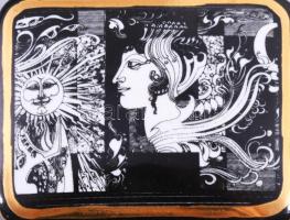 Hollóházi Szász Endre által tervezett mintával díszített bonbonier. Matricás, jelzett, 9x7,5 cm