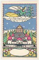 Boldog Karácsonyi Ünnepeket! Nyomtatta és kiadja Kner Izidor, Gyoma / Hungarian art postcard with Christmas greeting s: Kozma