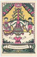 Boldog Karácsonyt! Nyomtatta és kiadja Kner Izidor, Gyoma / Hungarian art postcard with Christmas greeting s: Kozma