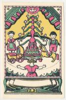 Boldog Karácsonyt! Nyomtatta és kiadja Kner Izidor, Gyoma / Hungarian art postcard with Christmas greeting s: Kozma (vágott / cut)