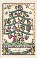 Boldog Karácsonyt! Nyomtatta és kiadja Kner Izidor, Gyoma / Hungarian art postcard with Christmas greeting s: Kozma