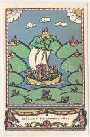 Boldog Új Esztendőt! Nyomtatta és kiadja Kner Izidor, Gyoma / Hungarian art postcard with Christmas greeting s: Kozma