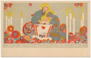 Örüljetek az örvendezőkkel! Az Orsz. Magy. Kir. Iparművészeti iskola levelezőlapjai. Ungarische Werkstätte no. 2029. kiadja Rigler Rt. / Hungarian art postcard, Christmas
