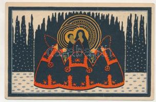 Karácsony. Az Orsz. Magy. Kir. Iparművészeti Iskola levelezőlapjai. Rigler J. E. rt. 2027. / Ungarische Werkstätte / Hungarian art postcard, Christmas greeting (EB)