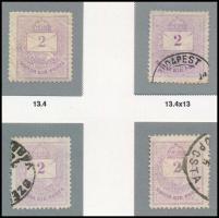 1874 4 db 2kr klf gyöngyjavításokkal (ex Orbán, Sebestyén aranyérmes kiállítási anyagból)