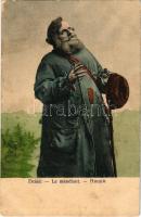 Dziad / Le mendiant / Jewish beggar from Galicia (Galizien) Judaica art postcard. Ph. Bäcker, Brody + "K.u.K. Inft. Reg. No. 23." (gyűrődések / creases)