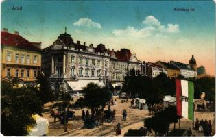 1916 Arad, Andrássy tér, piac, Aradi Közgazdasági Bank R.T., szálloda. Kerpel Izsó kiadása / square, market, bank, hotel (EM)