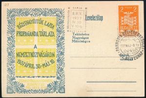 1937/3b Bélyeggyűjtők Lapja propaganda tárlata emlékív emléklapon, alkalmi és francotyp bélyegzésekk...