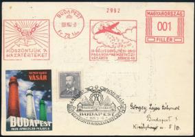 1939/1 III. Bélyeggyűjtési propaganda emlékív fogazatlan próbanyomata futva, alkalmi és francotyp bé...