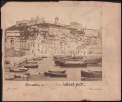 cca 1890 Fiume és Alcona, 2 db kartonra kasírozott, feliratozott fotó, karton sérült, 22×27 cm
