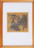 Bokros László (1928-2017): "Tengerparton". Szitanyomat, glitter (?), papír, jelzett. Üvege...