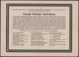 1969 Kandó Kálmán Technikum humoros "gyászjelentése", 25x35 cm