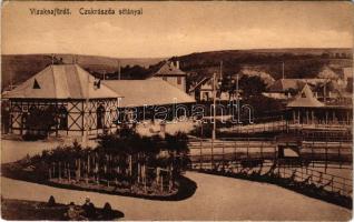 1913 Vízakna, Salzburg, Ocna Sibiului; Cukrászda sétánnyal. Takáts Jenő kiadása / confectionery, promenade (ázott sarok / wet corner)