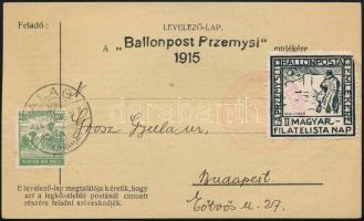 1926 Przemysl ballonposta emlékív bélyege levelezőlapon Budapestre küldve