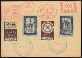 1938/6 Soproni PROBÉK bélyegnap és kiállítás alkalmi levelezőlapja az emlékív bélyegével és alkalmi bélyegzésekkel