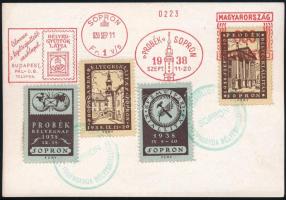 1938/6 Soproni PROBÉK bélyegnap és kiállítás emlékív bélyegei alkalmi levelezőlapon