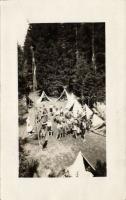 3 db RÉGI motívumlap ragasztónyommal; fekete-fehér cserkésztábor fotók / 3 old motive cards with gluemarks; black and white scout camp photos
