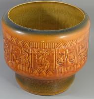 Gránit modernista horoszkóp mintás virágtartó edény. Terv.: Zahajszky László. Mázas fajansz, jelzett, hibátlan, d: 31 cm, m: 16,5 cm