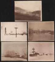 cca 1916 Erdély, Szépvíz, Csíkszépvíz, Nagyküküllő, templom felett, leégett rész, 5 db fotó, 9×12 cm