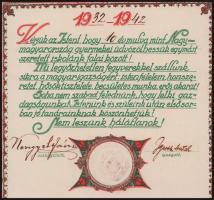 1932 Irredenta iskolai emléklap, dekoratív grafikával (szign. Csete Balázs), aláírásokkal, hajtott, ...